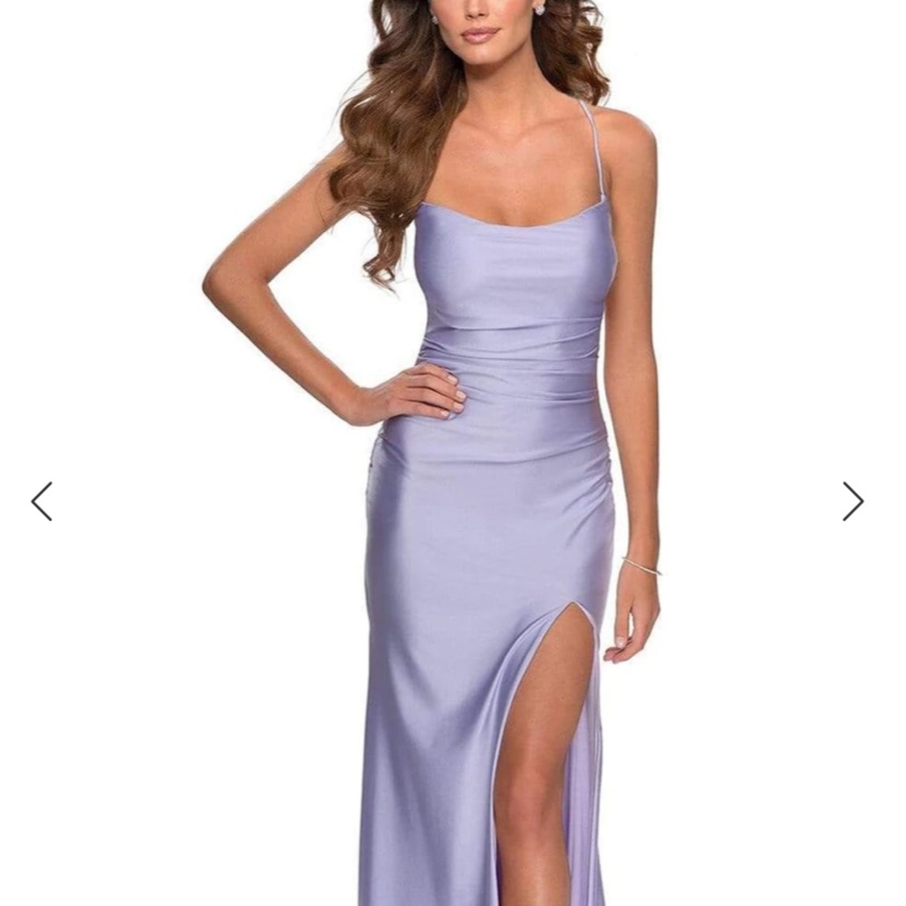 La Femme prom dress, light purple, tight fitted w slit